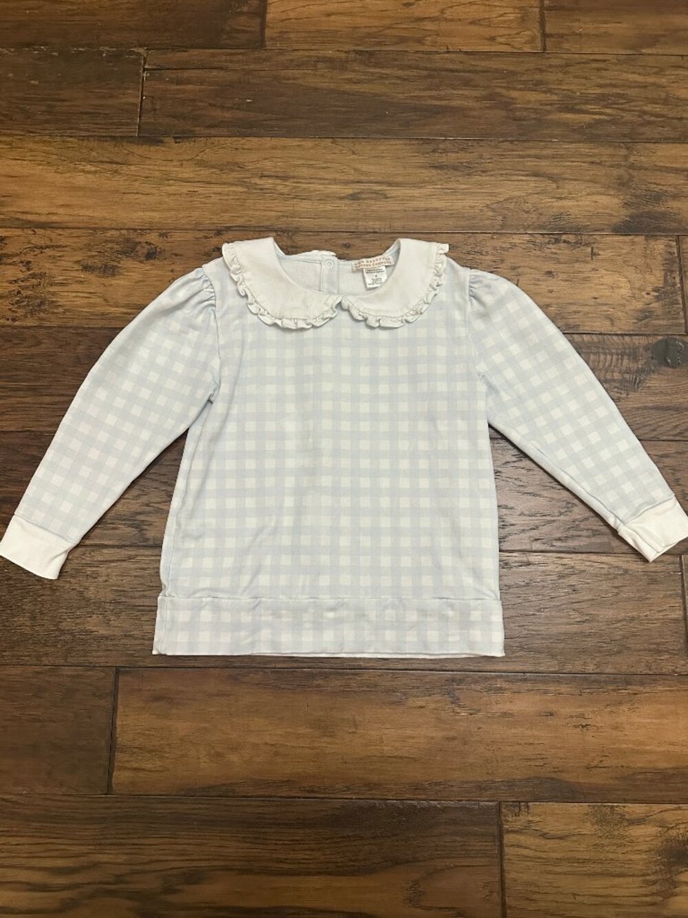 TBBC Ruffle-Neck Cassidy Comfy Crewneck Blue/White Gingham Check